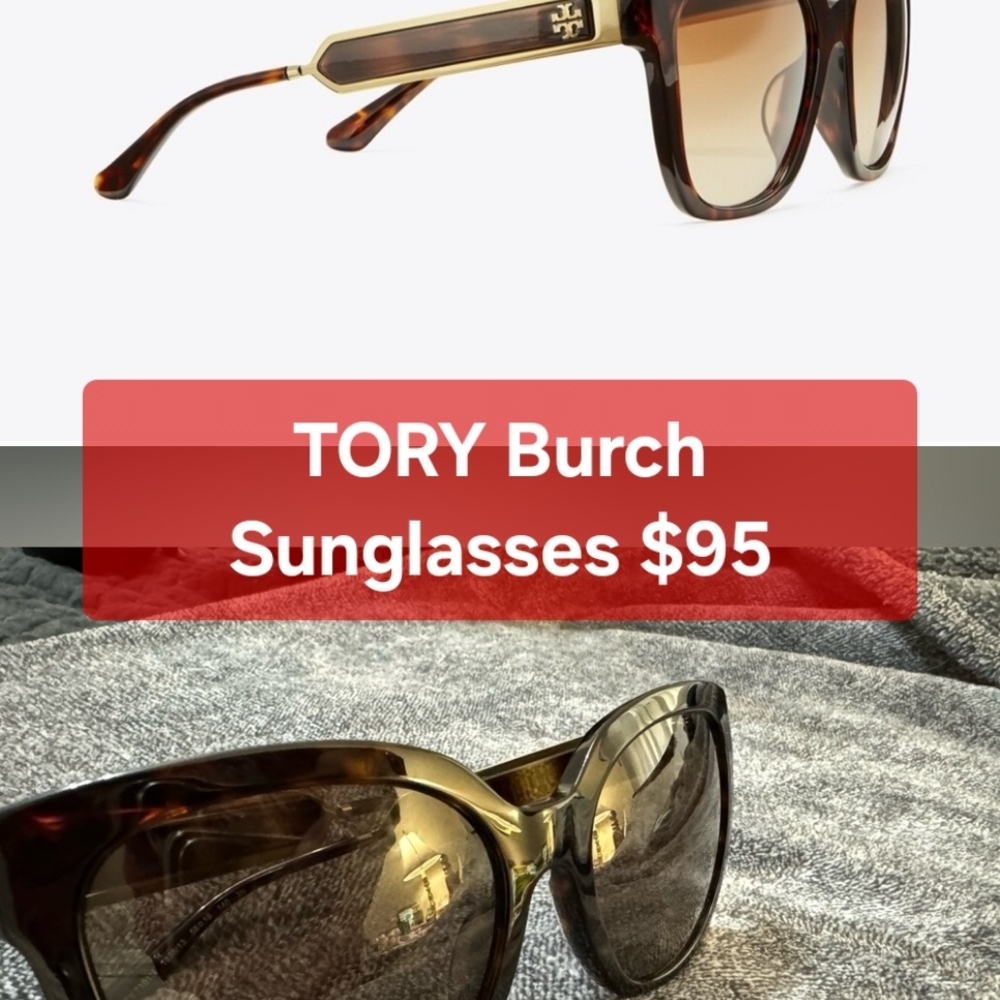 Tory Burch Brown Oversized Sunglasses with Tortoiseshell Pattern
